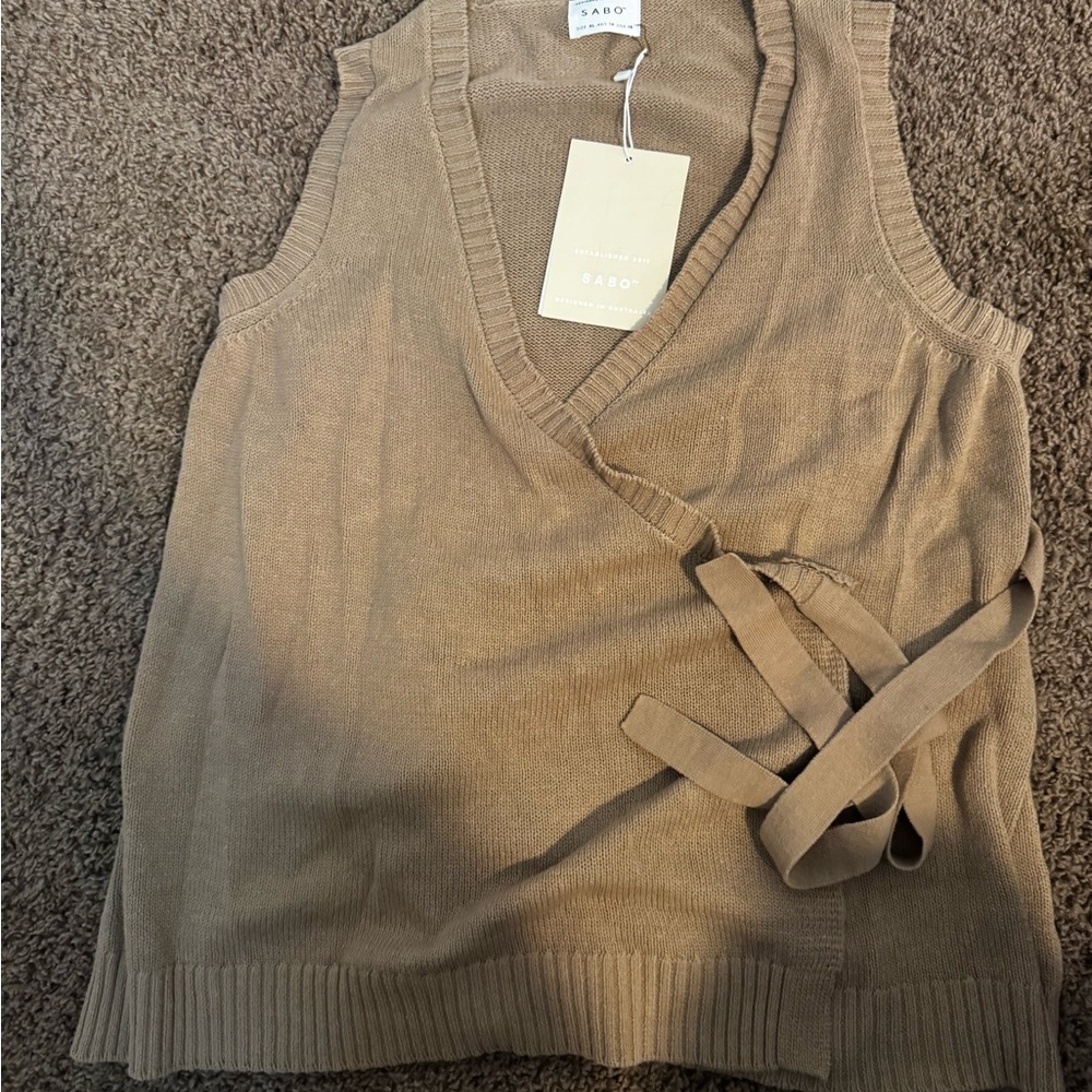 Sabo Tan V-Neck Wrap Sweater